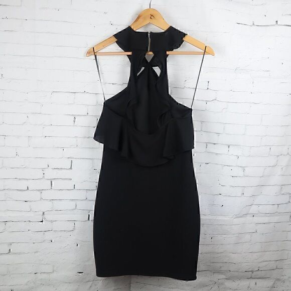 ZARA BLACK RUFFLE NECK SLEEVELESS BODYCON MIDI DRESS SIZE SMALL NWT - Picture 8 of 11